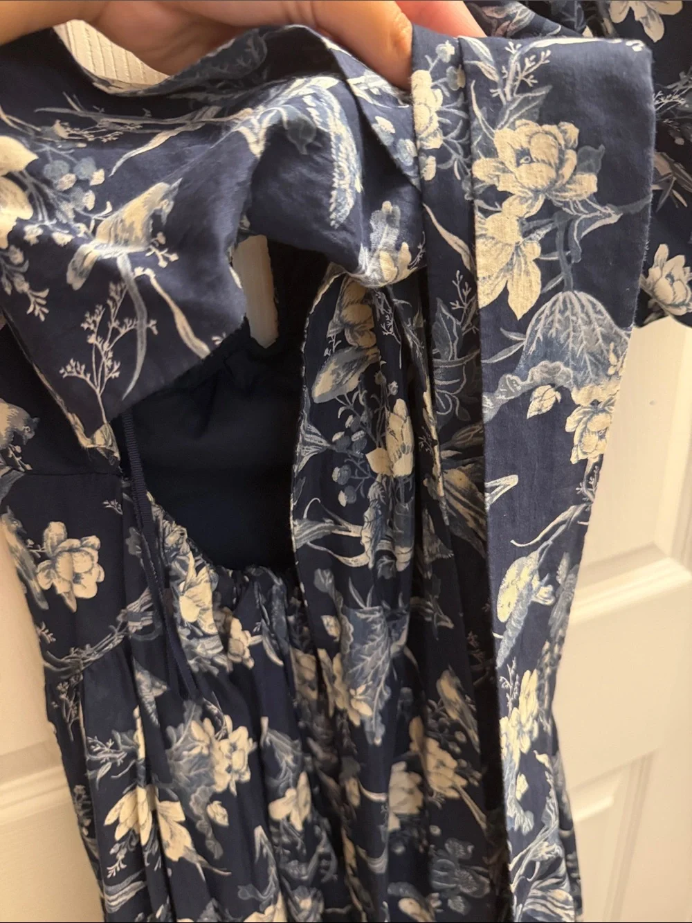 Abercrombie & Fitch Navy Floral Maxi Dress with Puff Sleeves